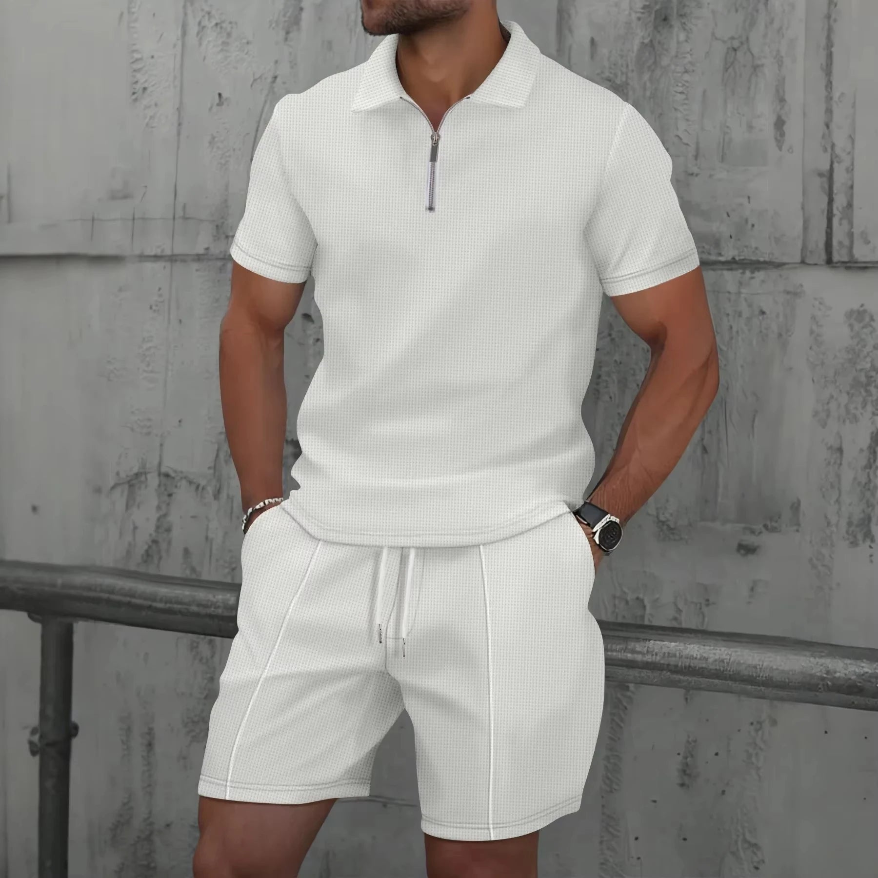 Men’s Summer Zip Polo Set – Lightweight & Tailored Comfort