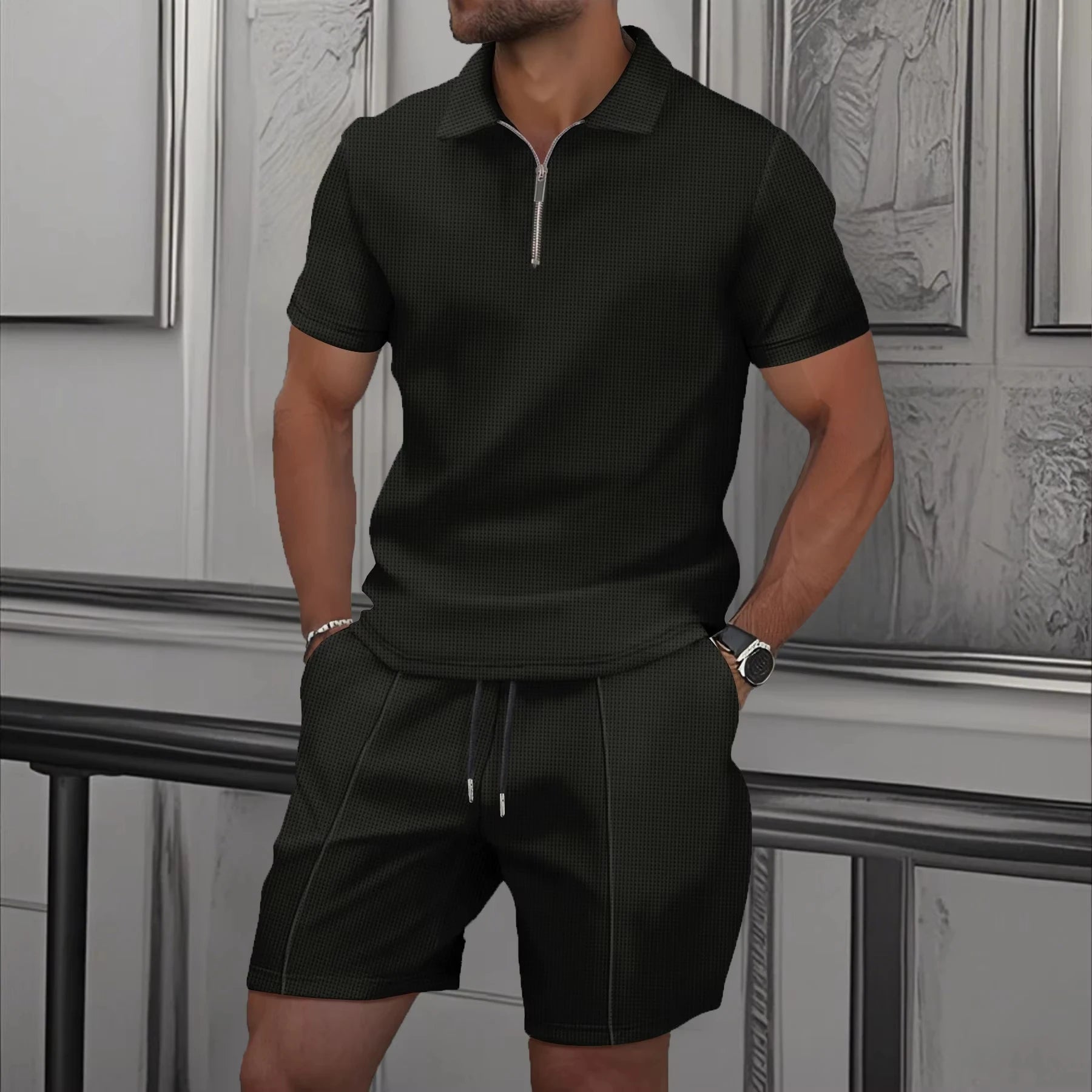 Men’s Summer Zip Polo Set – Lightweight & Tailored Comfort