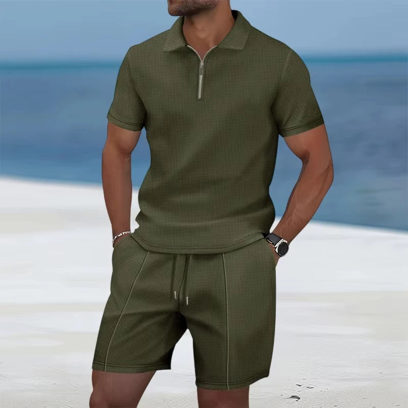 Men’s Summer Zip Polo Set – Lightweight & Tailored Comfort