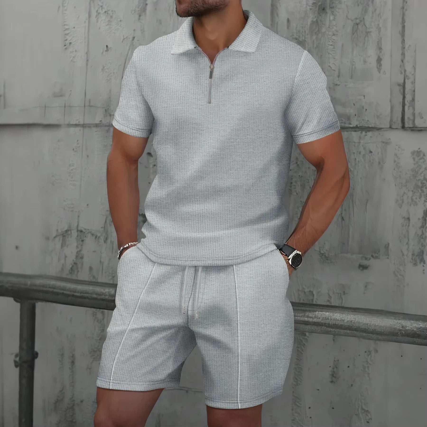 Men’s Summer Zip Polo Set – Lightweight & Tailored Comfort