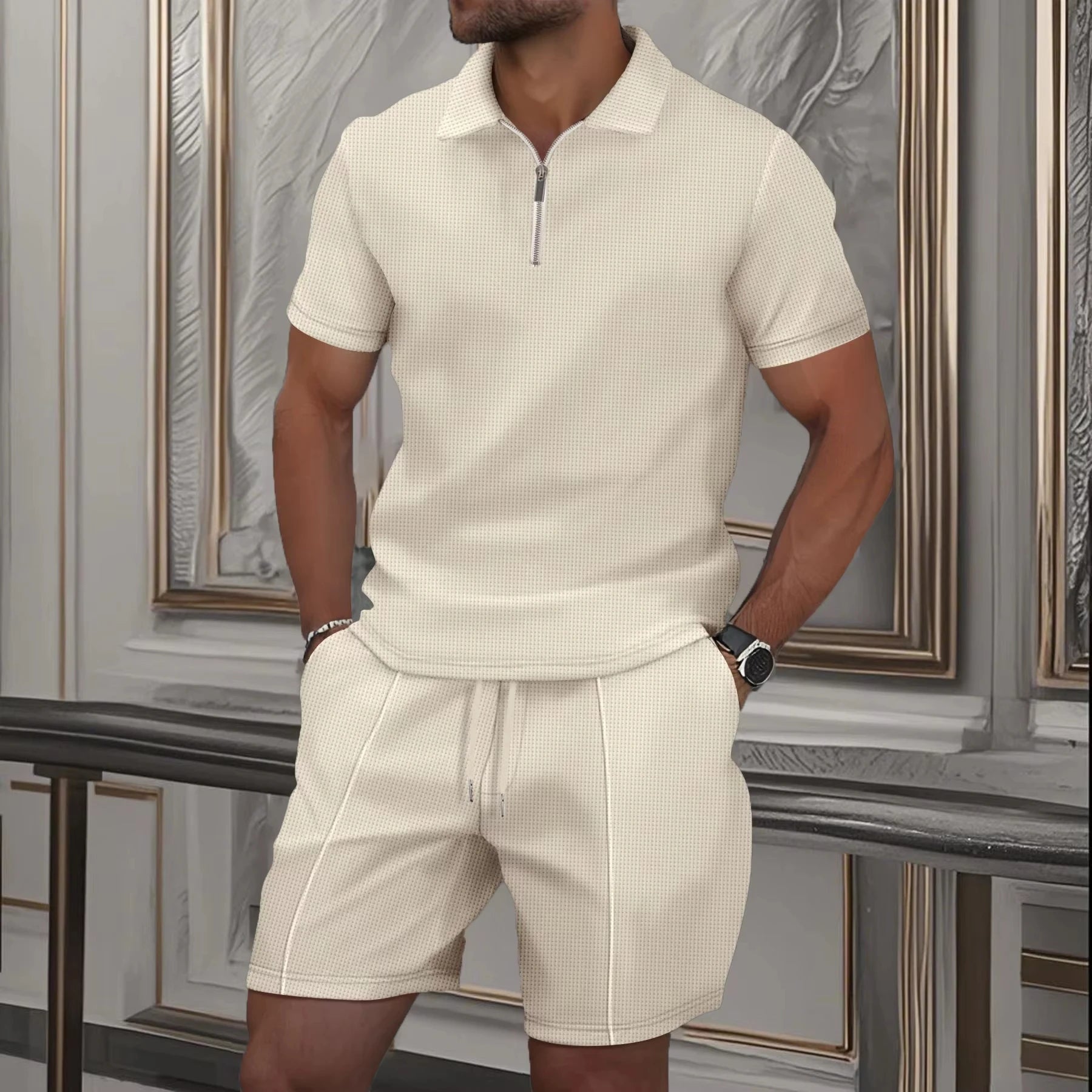 Men’s Summer Zip Polo Set – Lightweight & Tailored Comfort