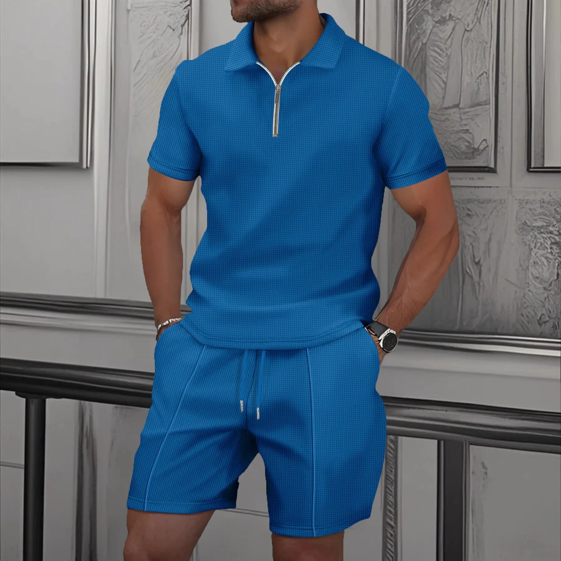 Men’s Summer Zip Polo Set – Lightweight & Tailored Comfort