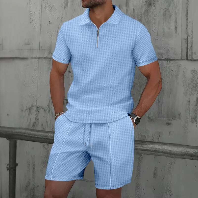 Men’s Summer Zip Polo Set – Lightweight & Tailored Comfort
