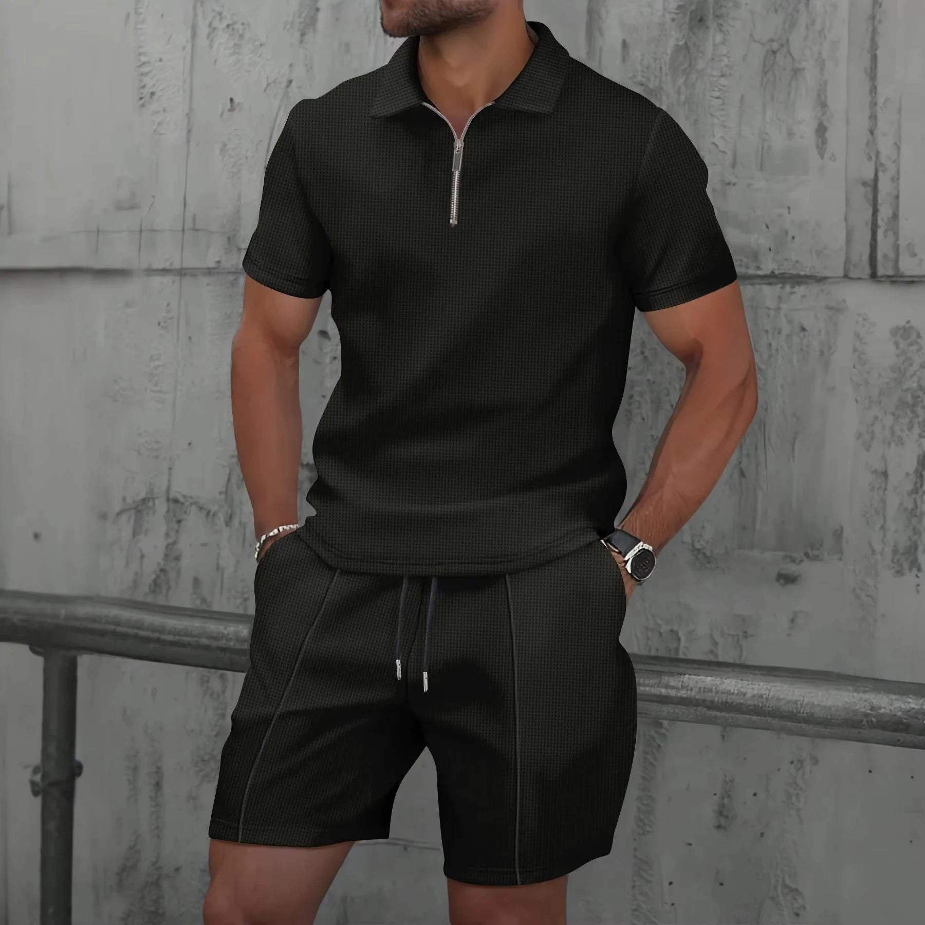 Men’s Summer Zip Polo Set – Lightweight & Tailored Comfort
